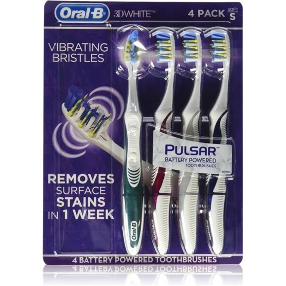Oral B 3D White Luxe 4 Count ( Pack of 1) Pulsar Battery Powered Toothbrushes - Picture 1 of 2